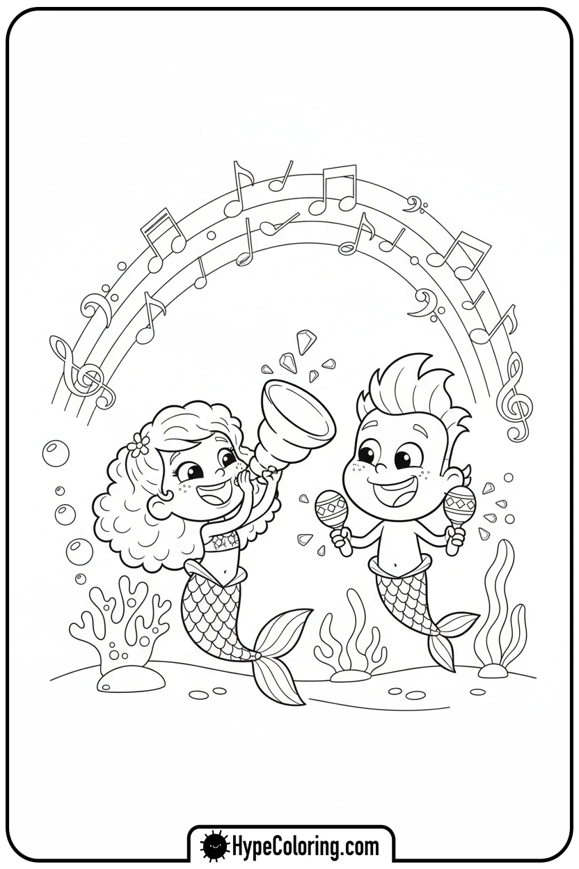 deema-and-goby-making-music - bubble guppies coloring pages