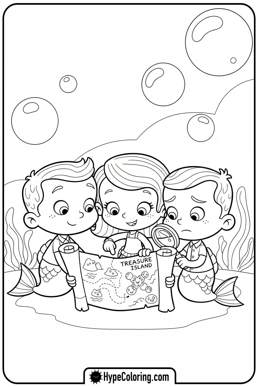 guppies-looking-at-treasure-map - bubble guppies coloring pages