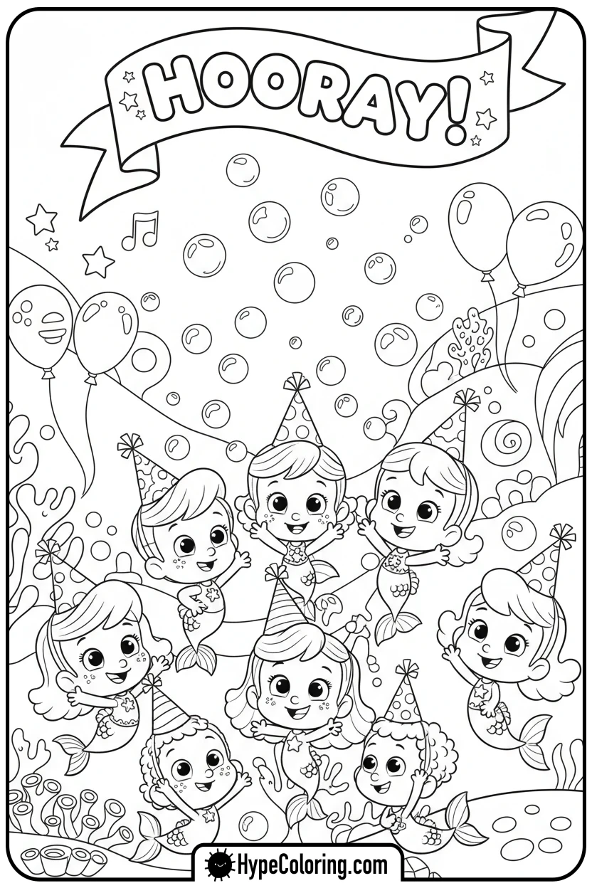 guppies-celebrating-with-party-hats - bubble guppies coloring pages