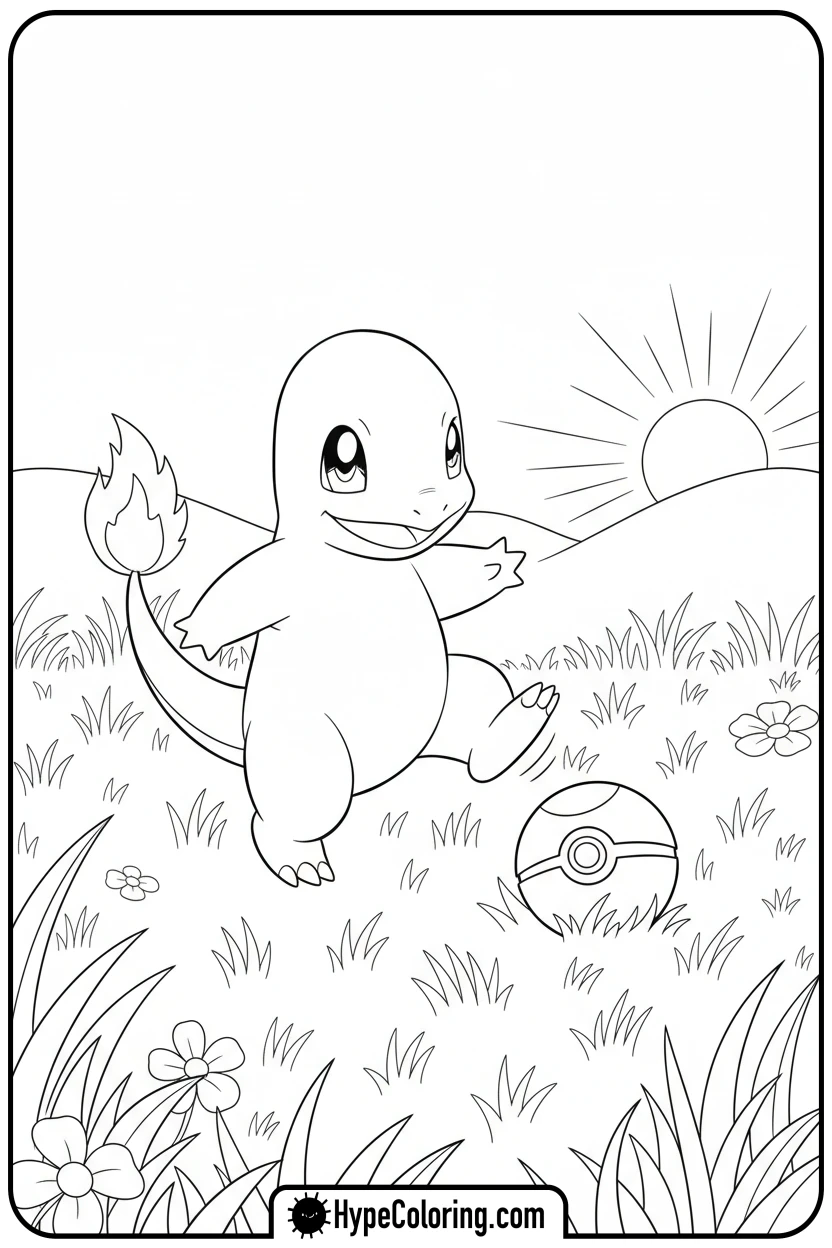 charmander-kicking-a-pok-ball - charmander coloring page