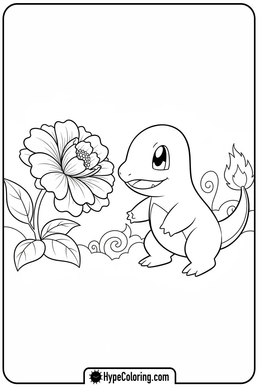 charmander-sniffing-a-flower - charmander coloring page