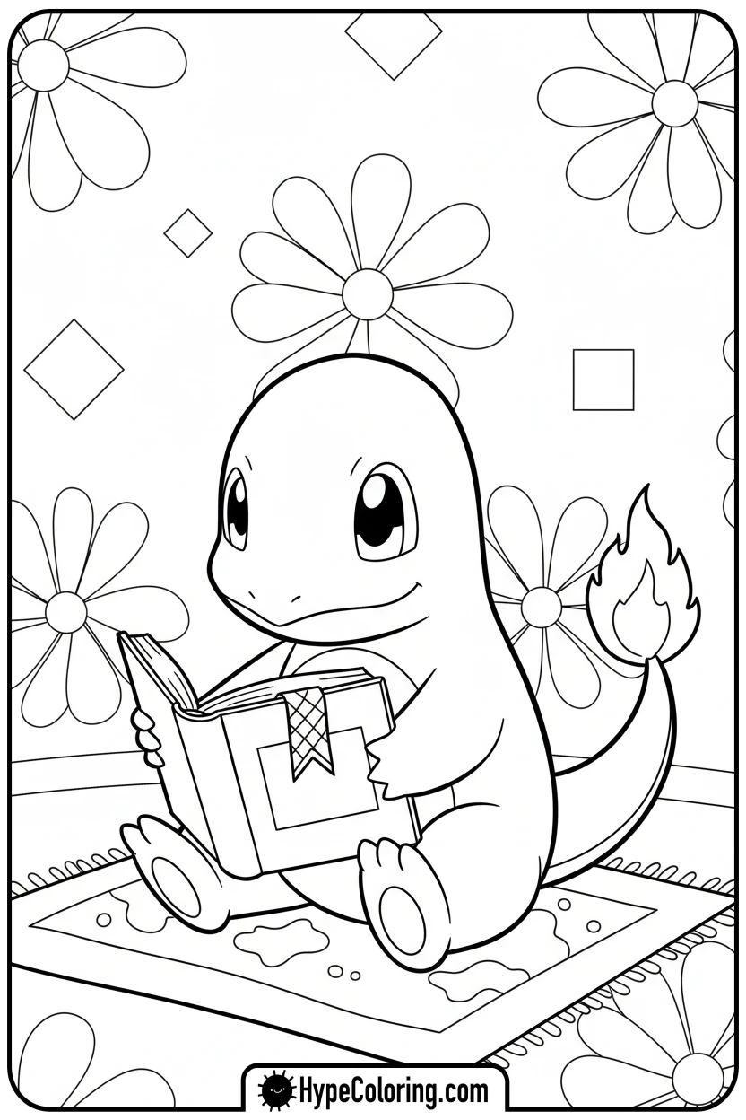 charmander-reading-a-book - charmander coloring page