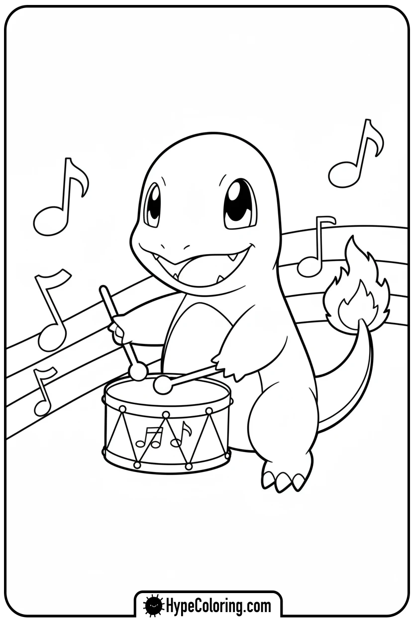charmander-playing-drum - charmander coloring page