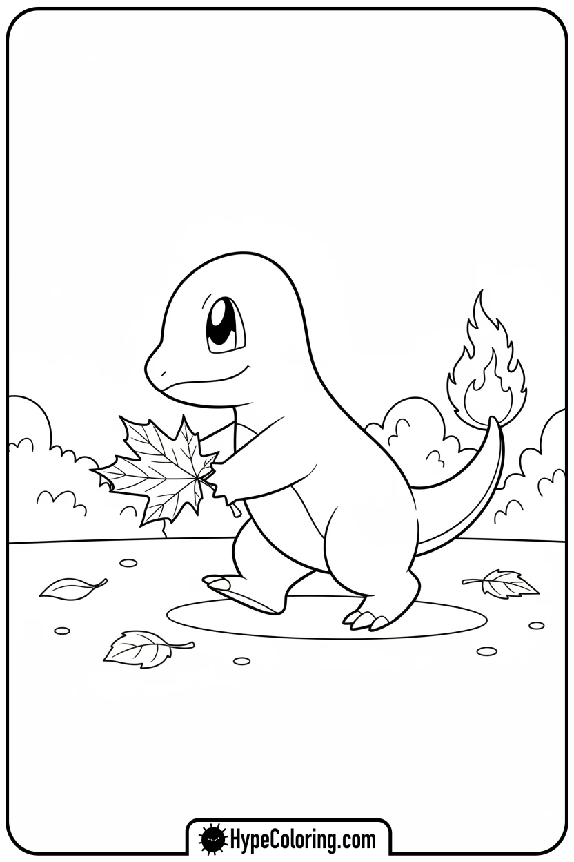 charmander-carrying-a-leaf - charmander coloring page