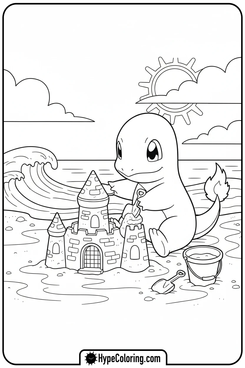charmander-building-sandcastle - charmander coloring page