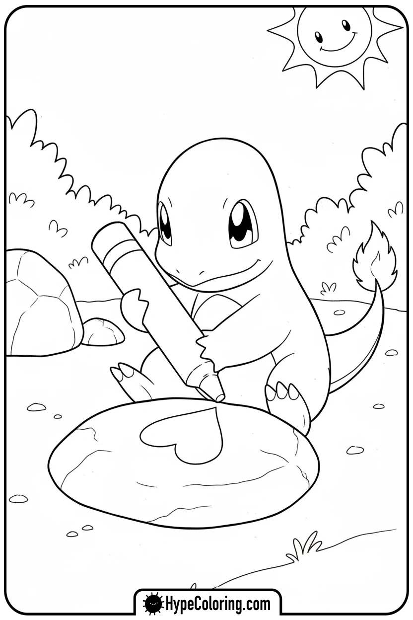 charmander-drawing-on-rock - charmander coloring page