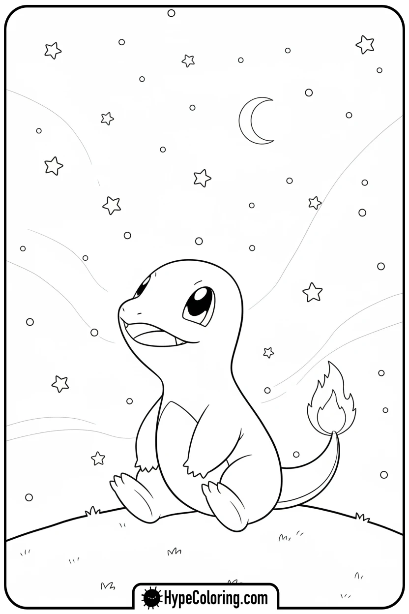 charmander-under-starry-sky - charmander coloring page