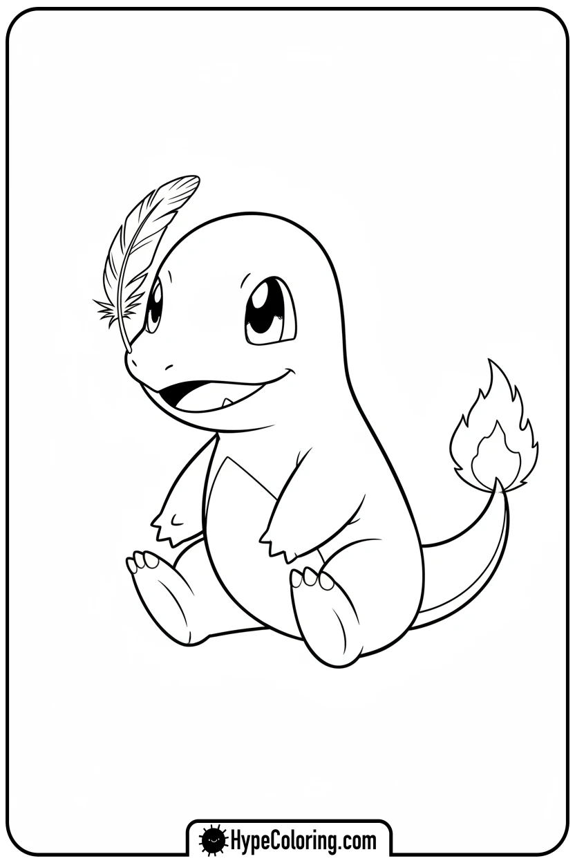 charmander-balancing-feather-on-nose - charmander coloring page