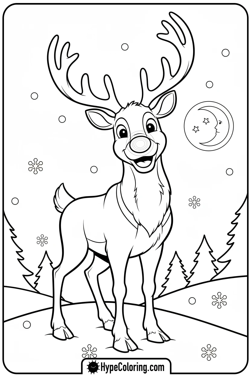 rudolph-standing-on-snowy-hill - rudolph coloring pages