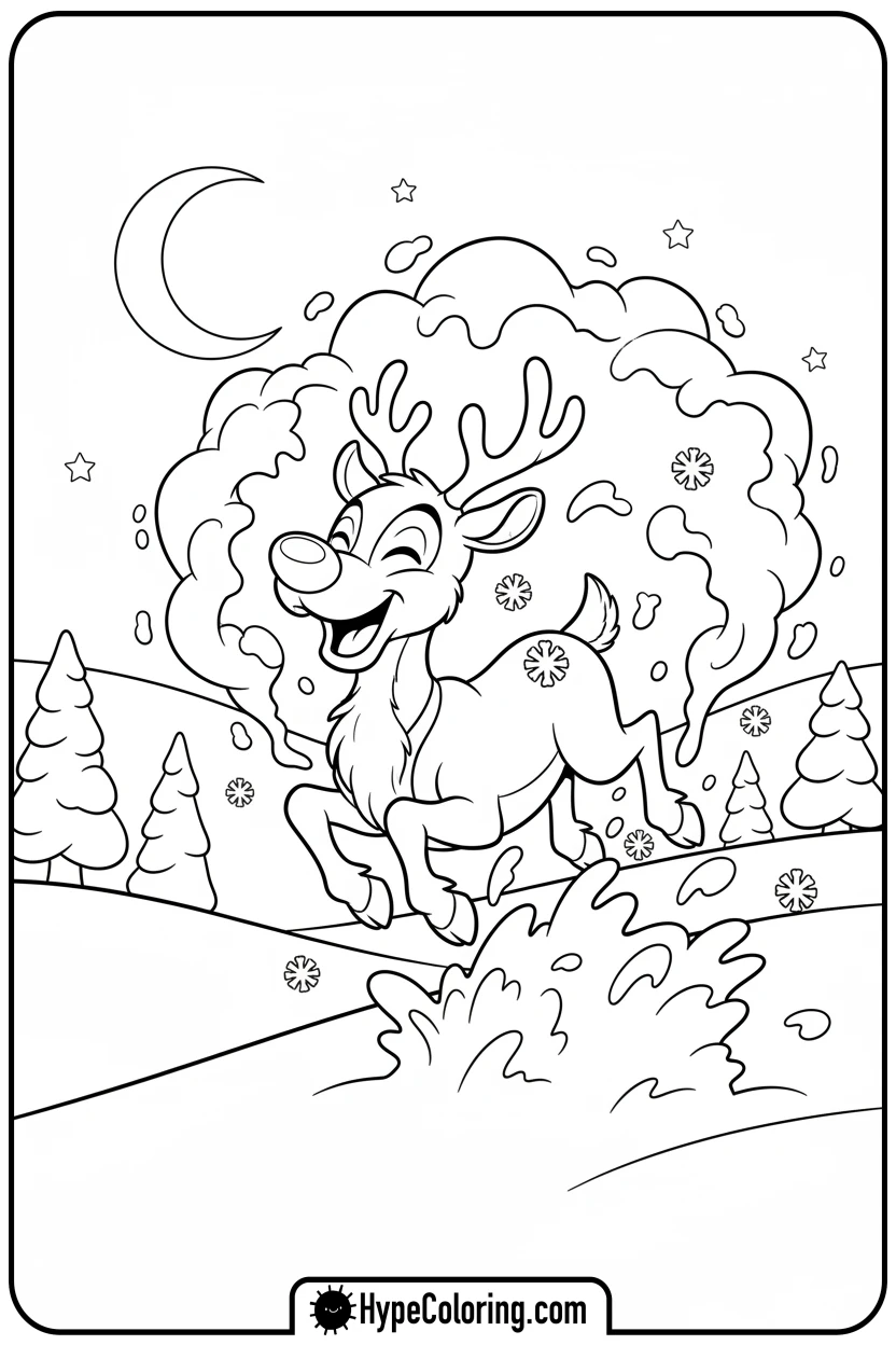 rudolph-leaping-into-snow - rudolph coloring pages