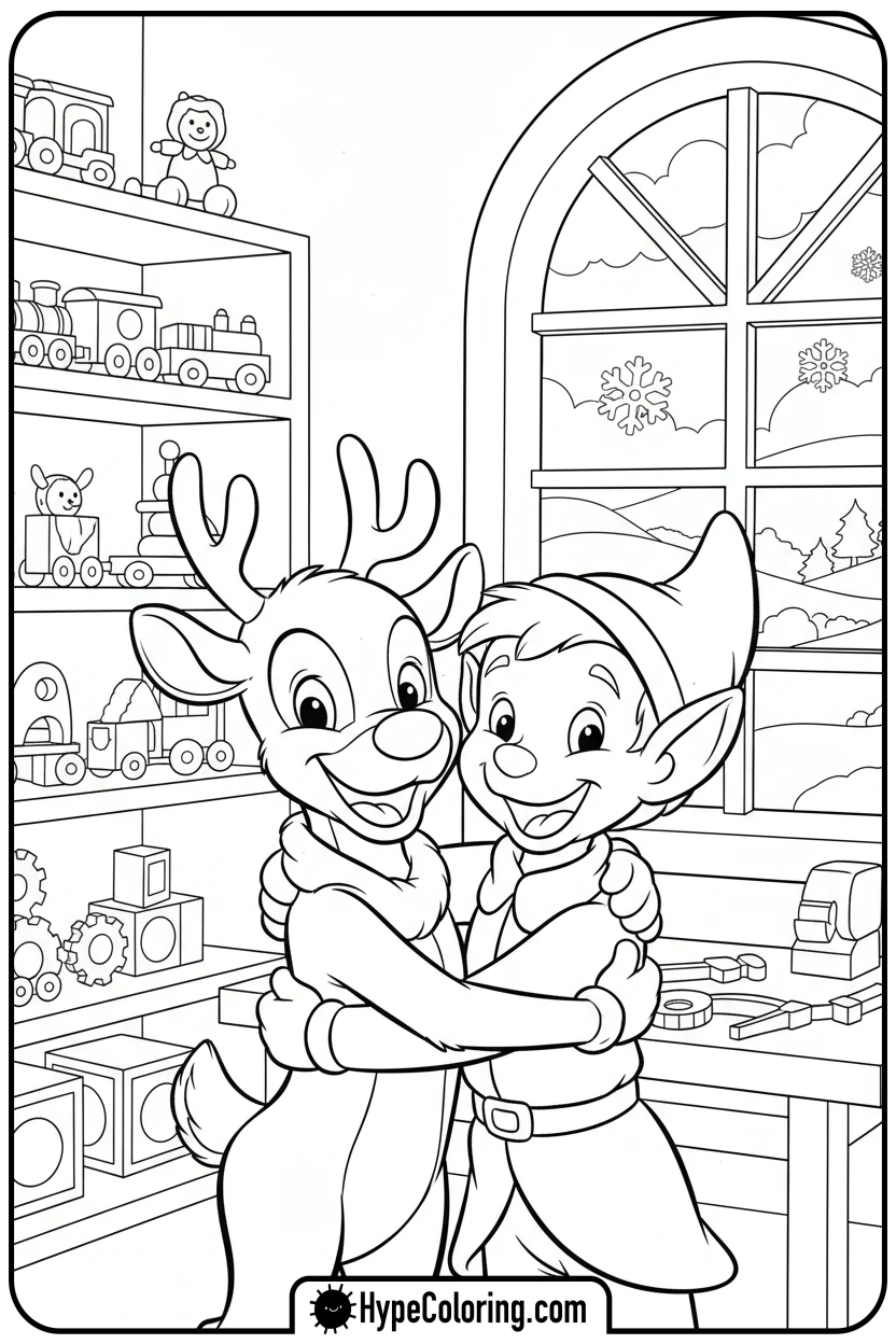 rudolph-hugging-hermey - rudolph coloring pages