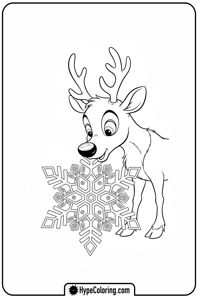 rudolph-looking-at-snowflake - rudolph coloring pages