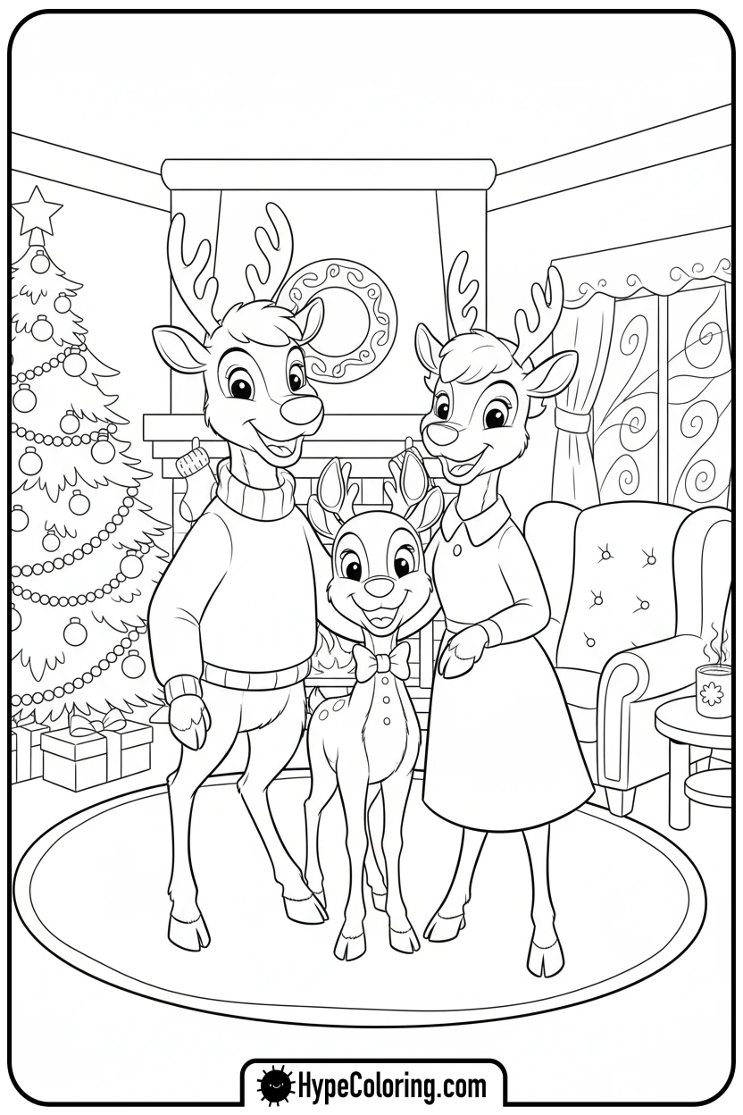 rudolph-with-parents - rudolph coloring pages