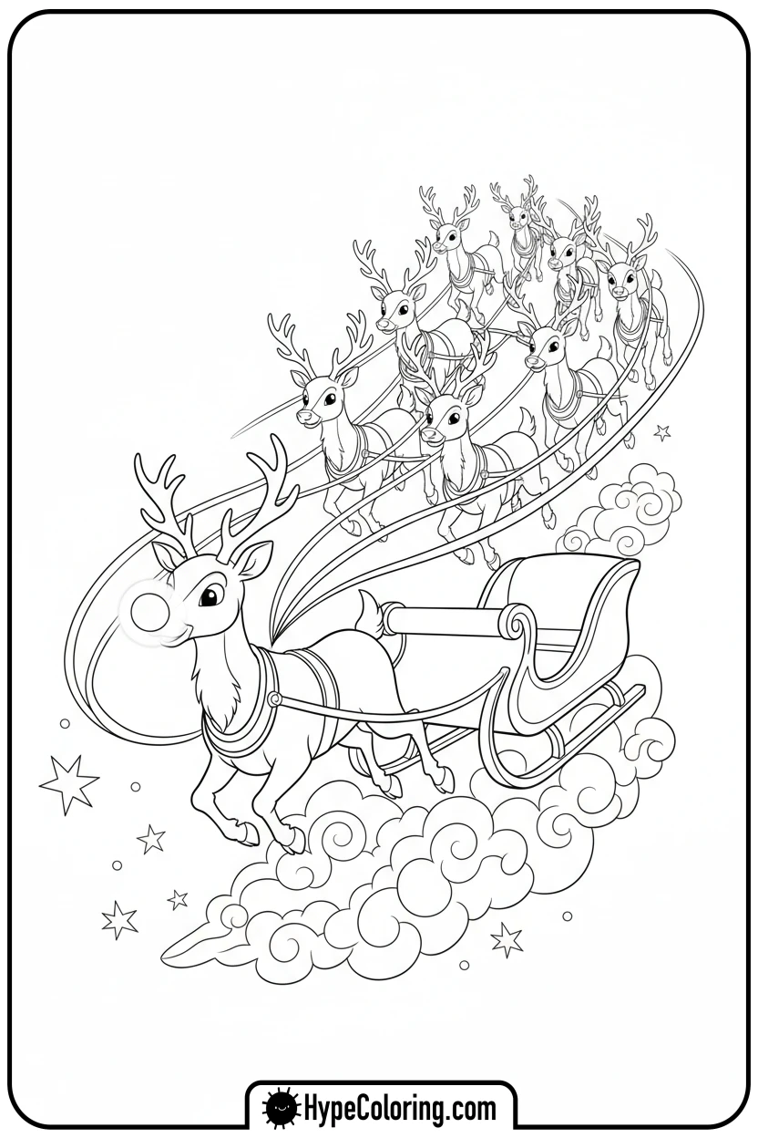 rudolph-leading-reindeer-team - rudolph coloring pages