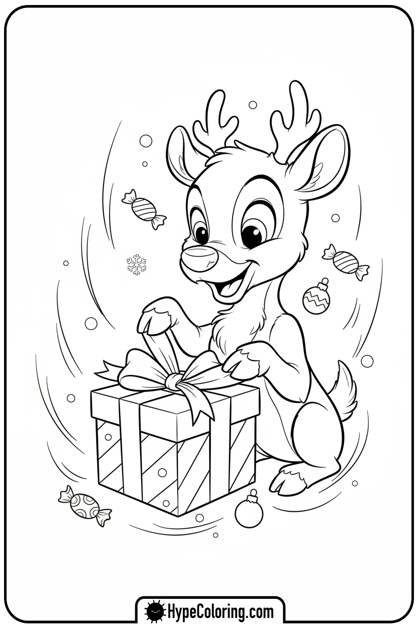 rudolph-opening-a-present - rudolph coloring pages