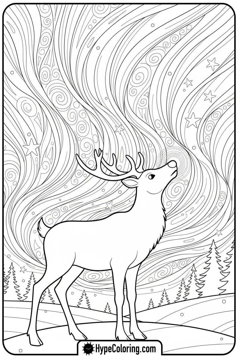 rudolph-watching-northern-lights - rudolph coloring pages