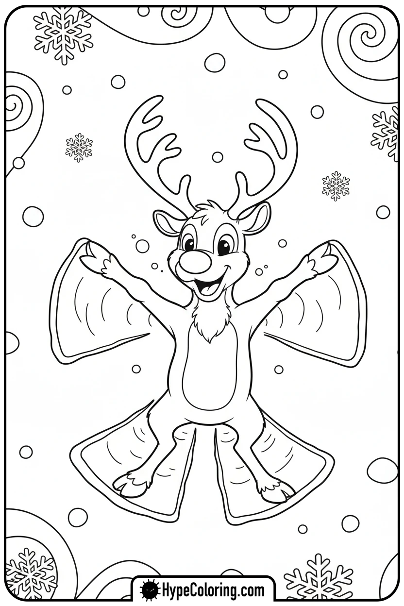 rudolph-making-a-snow-angel - rudolph coloring pages