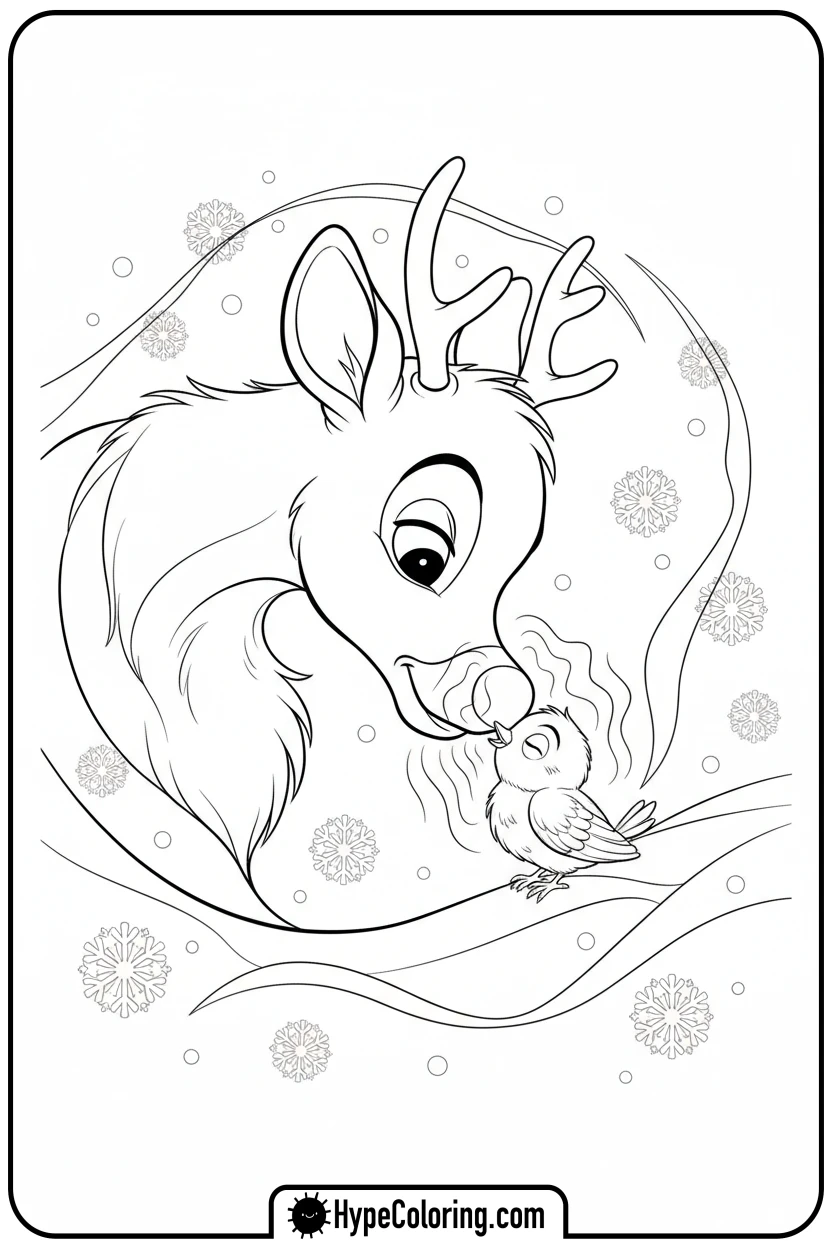 rudolph-warming-a-bird - rudolph coloring pages