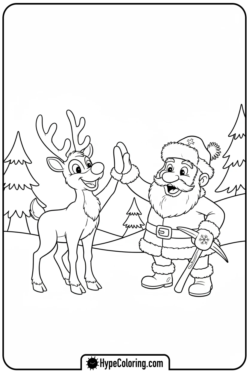 rudolph-high-fiving-yukon-cornelius - rudolph coloring pages