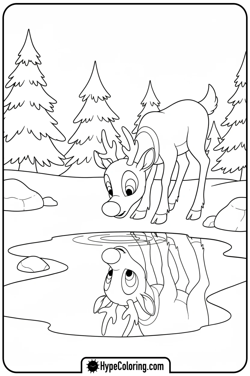 rudolph-looking-at-reflection - rudolph coloring pages