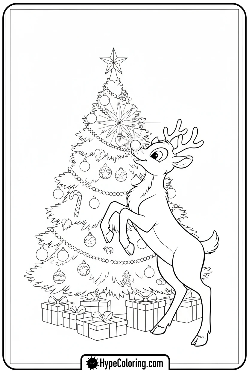 rudolph-decorating-christmas-tree - rudolph coloring pages