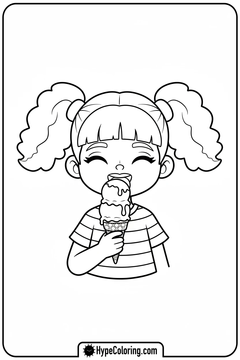 girl-eating-a-melting-ice-cream-cone - toca boca coloring pages