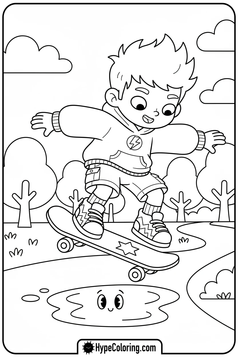 boy-skateboarding-over-a-puddle - toca boca coloring pages