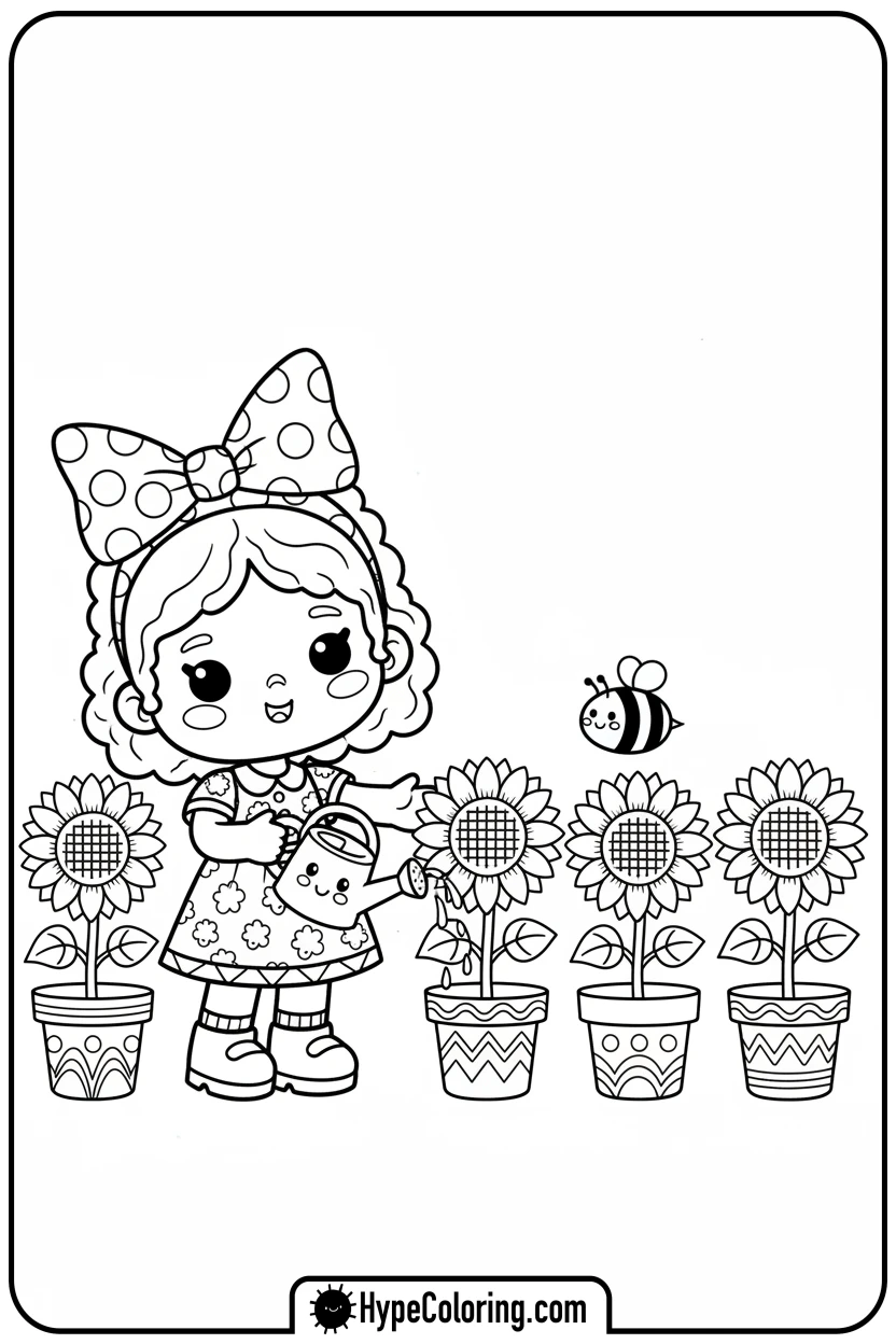 girl-watering-sunflowers-in-pots - toca boca coloring pages