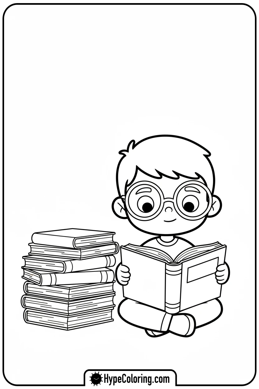 boy-with-glasses-reading-a-large-book - toca boca coloring pages
