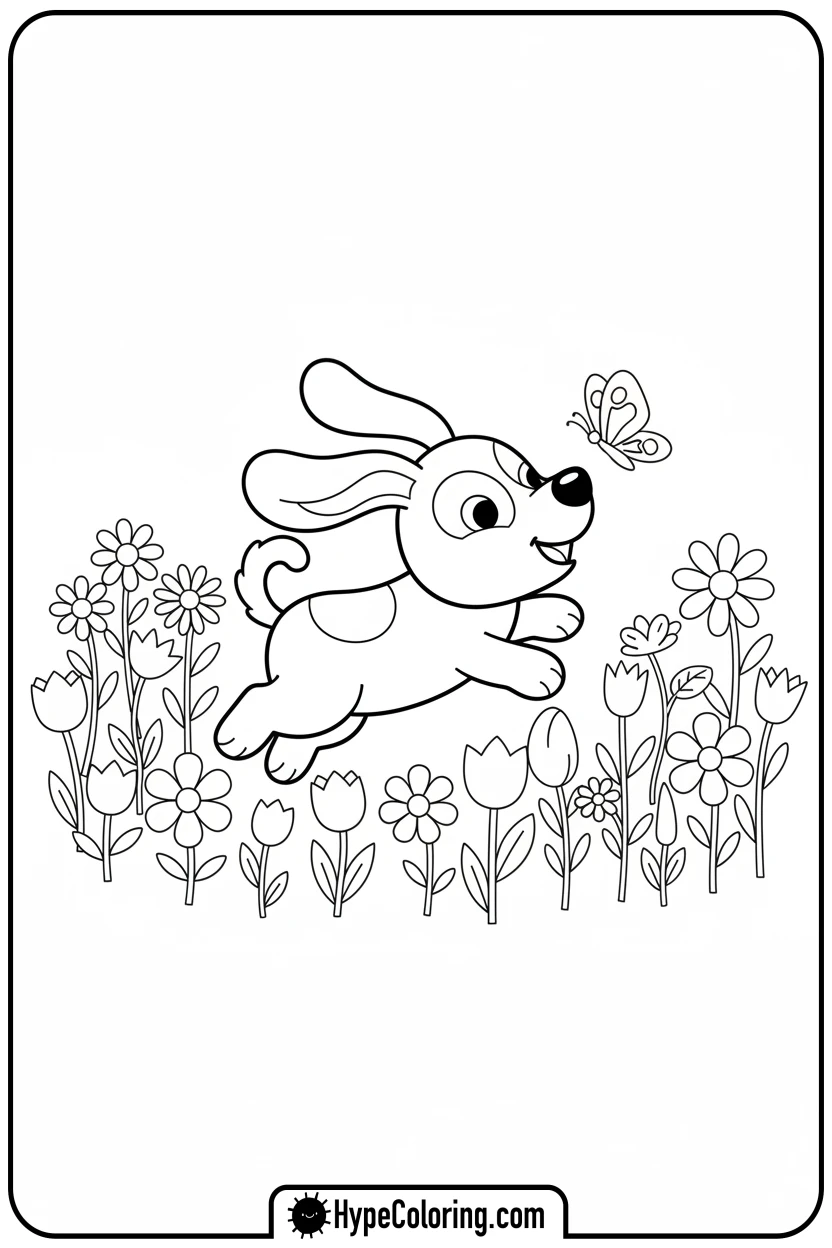 dog-chasing-a-butterfly-in-a-field - toca boca coloring pages