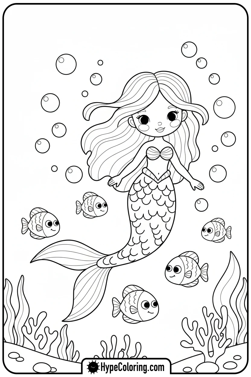 mermaid-swimming-with-fish - toca boca coloring pages