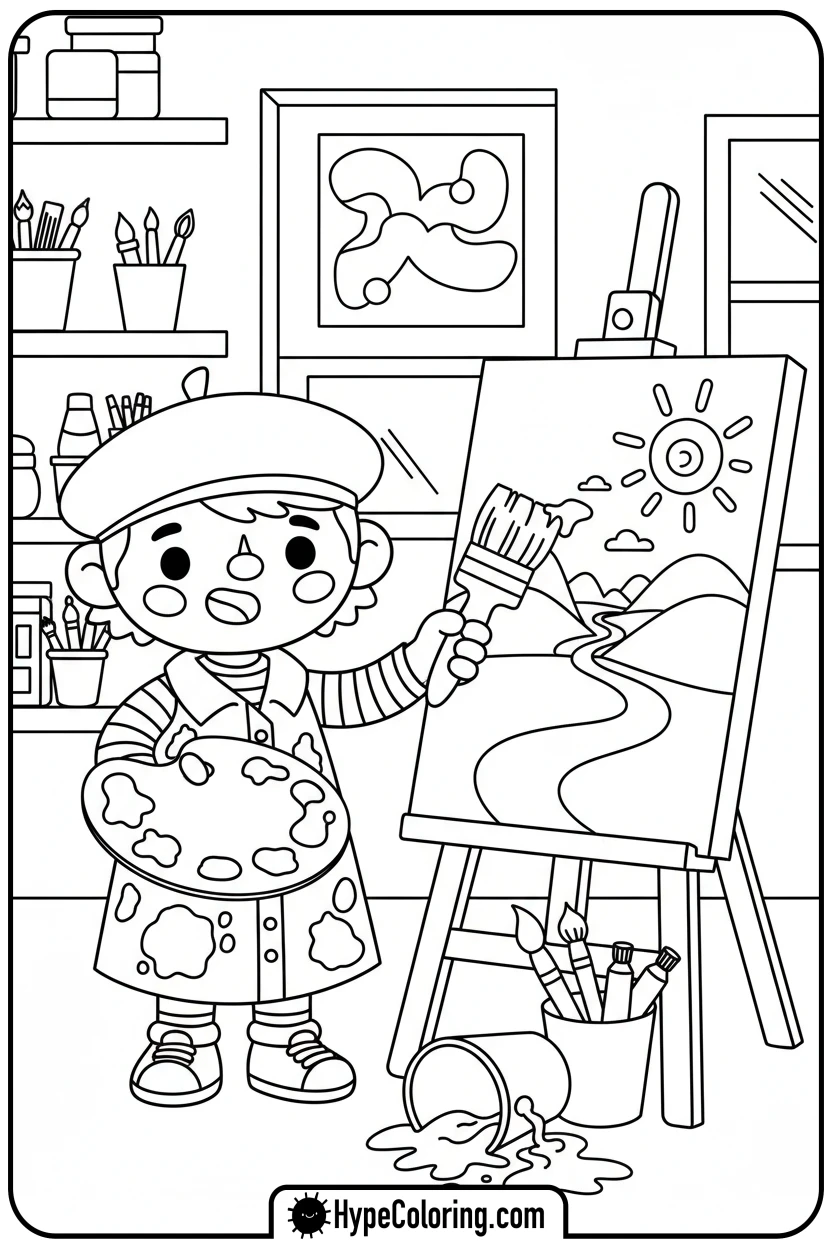 artist-painting-on-an-easel - toca boca coloring pages