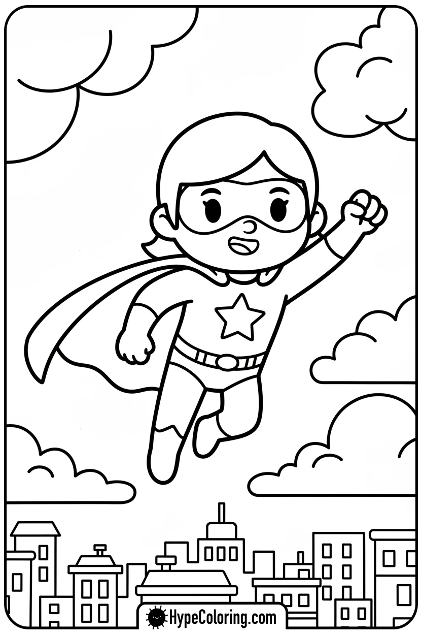 superhero-flying-over-a-city - toca boca coloring pages