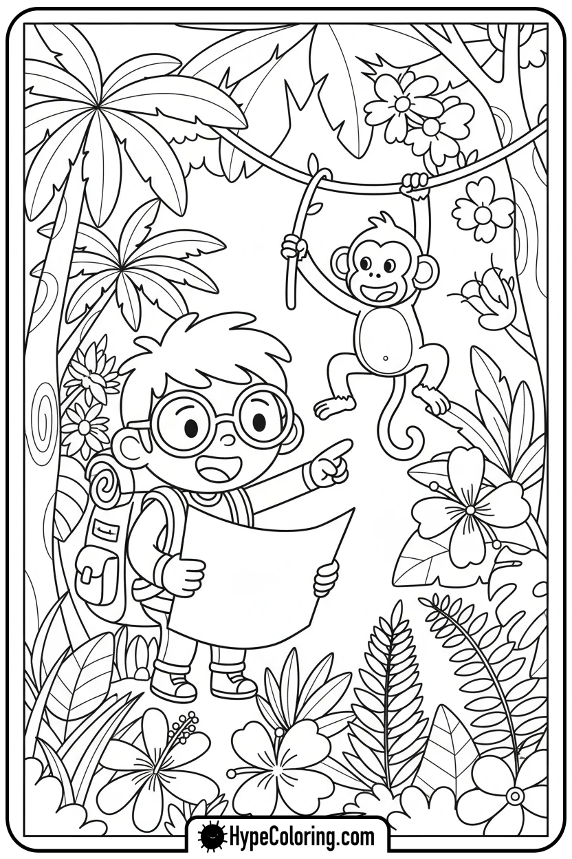 explorer-pointing-at-a-monkey - toca boca coloring pages