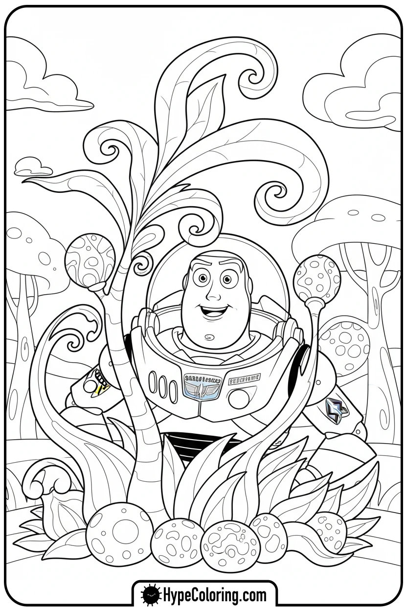 buzz-peeking-from-plant - toy story buzz coloring pages