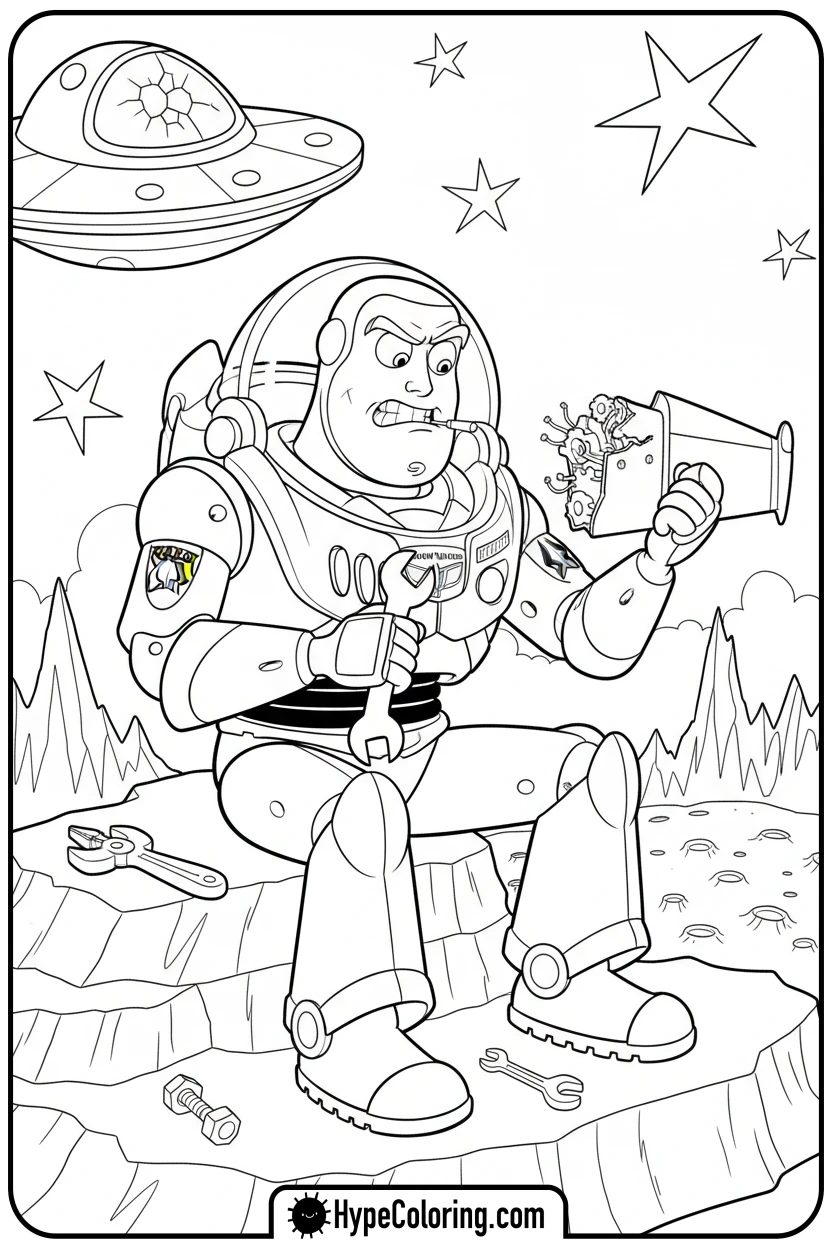 buzz-fixing-broken-wing - toy story buzz coloring pages