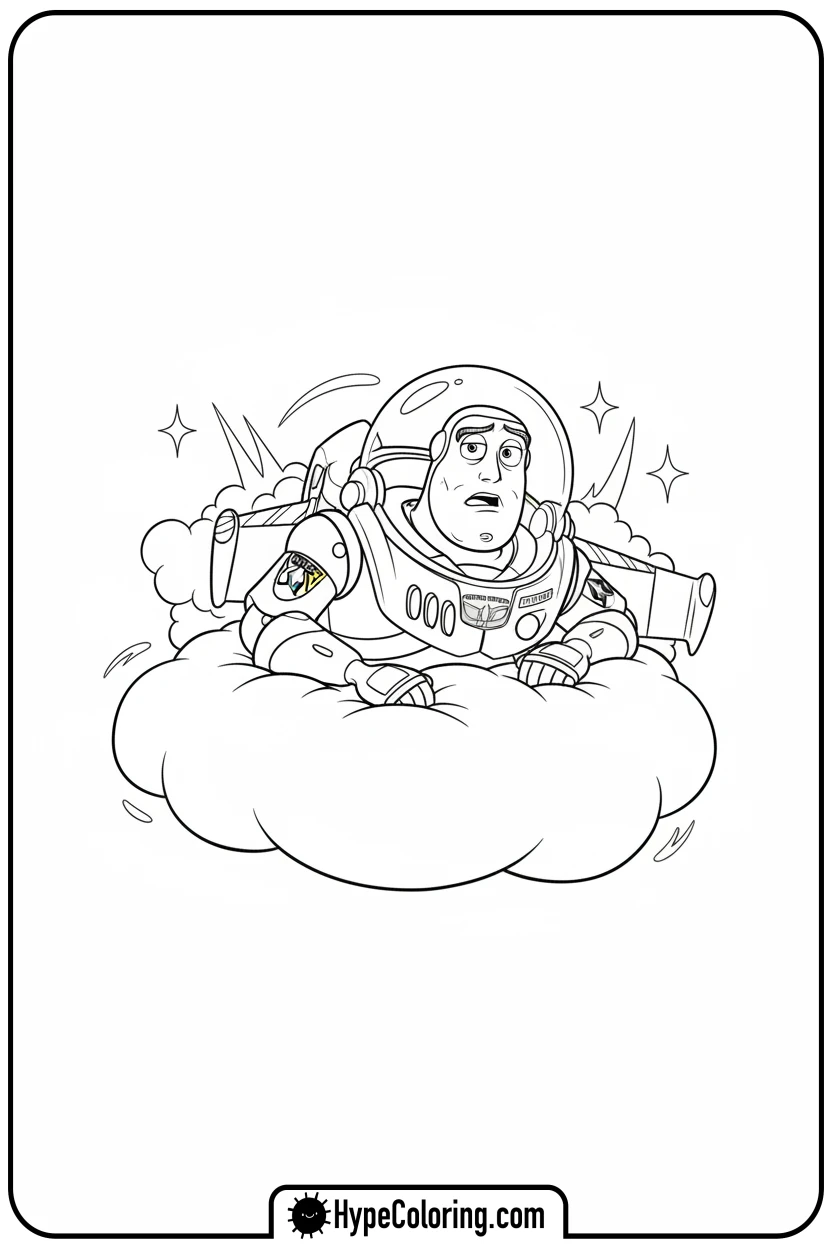 buzz-crash-landing-on-cloud - toy story buzz coloring pages