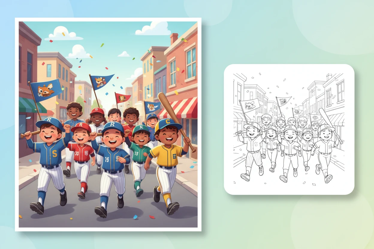 a-cheerful-parade-of-children - baseball coloring page