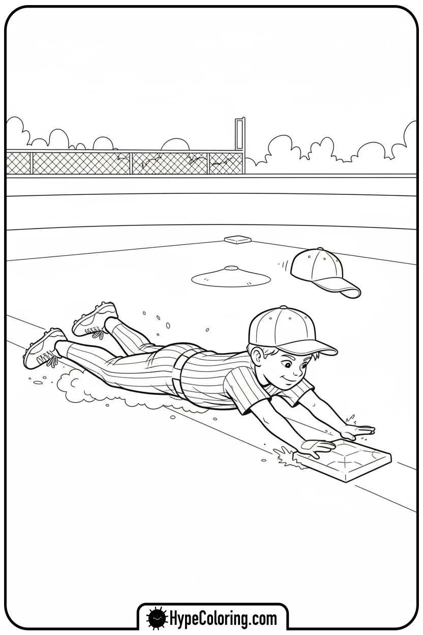 kid-sliding-into-base - baseball coloring page