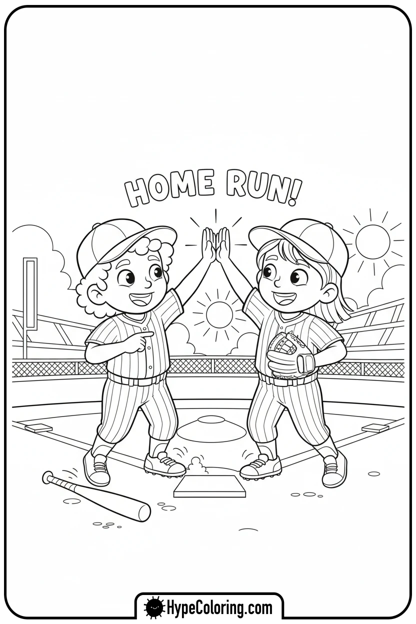 kids-high-fiving - baseball coloring page