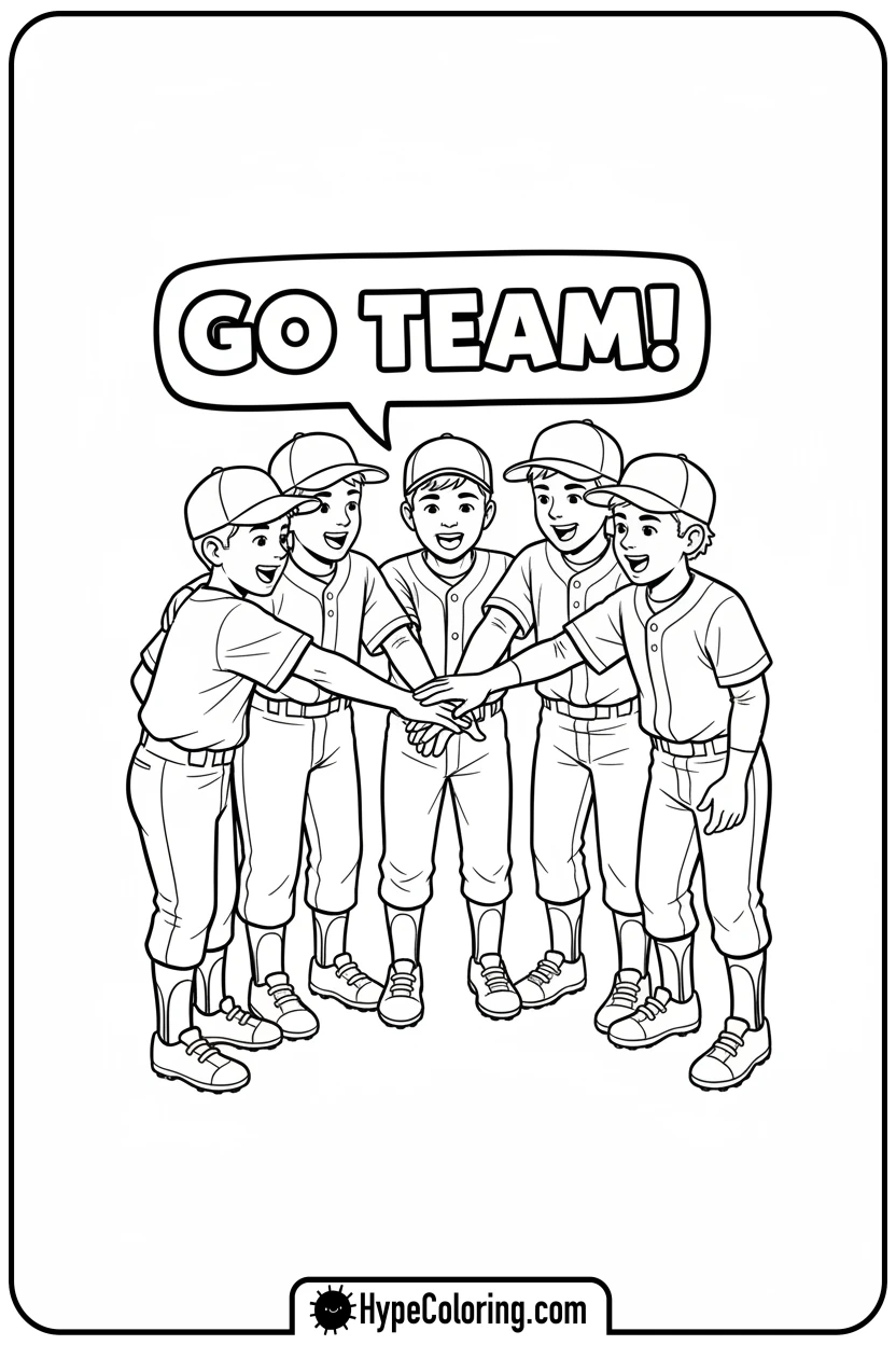 baseball-team-huddle - baseball coloring page