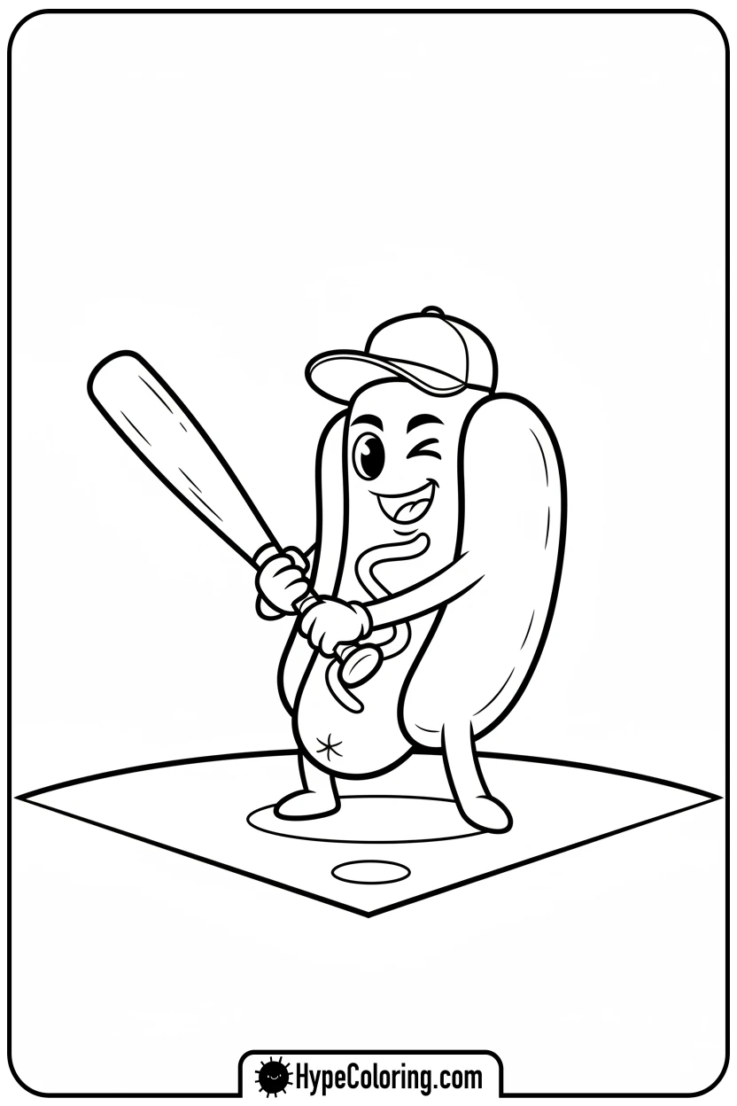 hot-dog-mascot - baseball coloring page