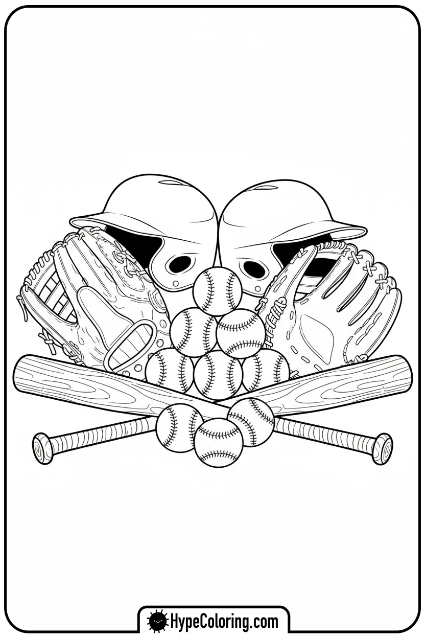 baseball-equipment-pile - baseball coloring page