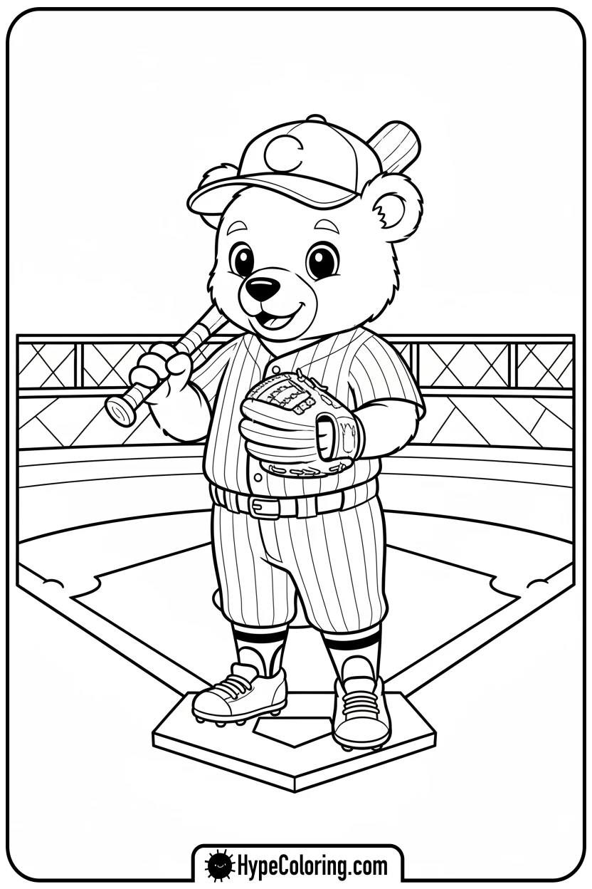 bear-playing-baseball - baseball coloring page