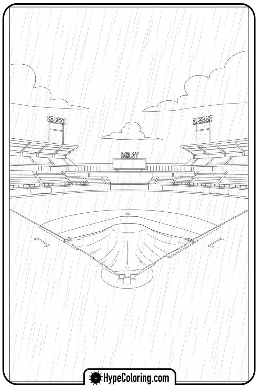 rainy-baseball-field - baseball coloring page