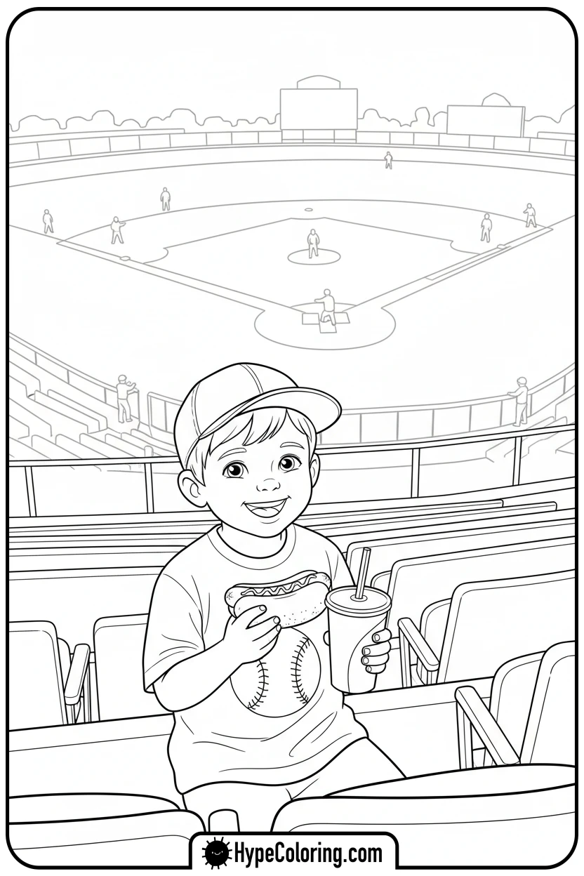 kid-eating-at-game - baseball coloring page
