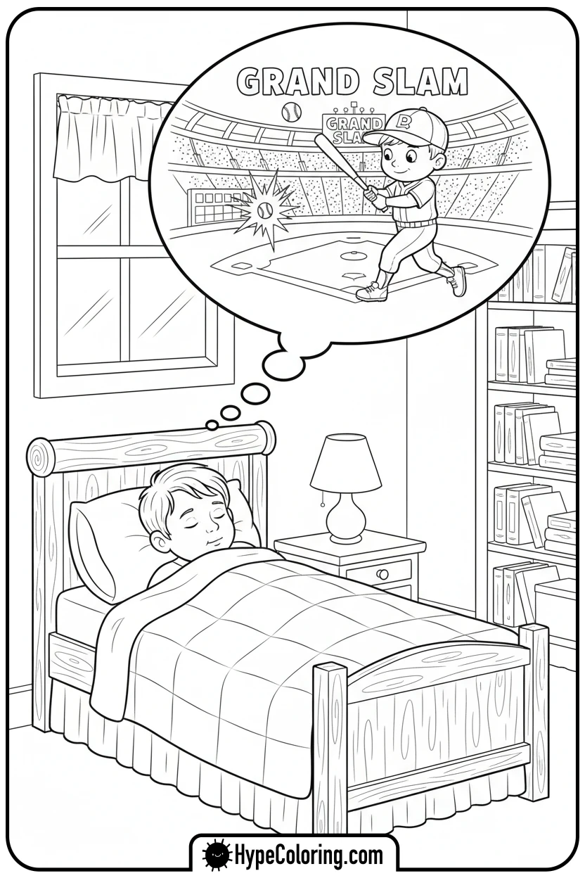 child-dreaming-baseball - baseball coloring page