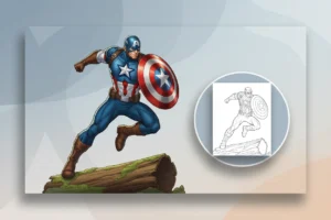 captain-america-leaping-gracefully-over - baseball coloring page