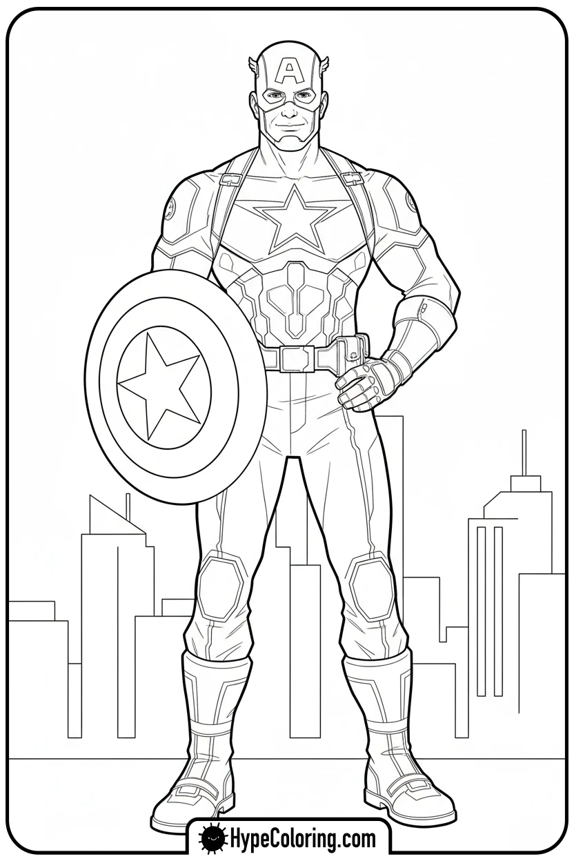 captain-america-standing-proudly - baseball coloring page