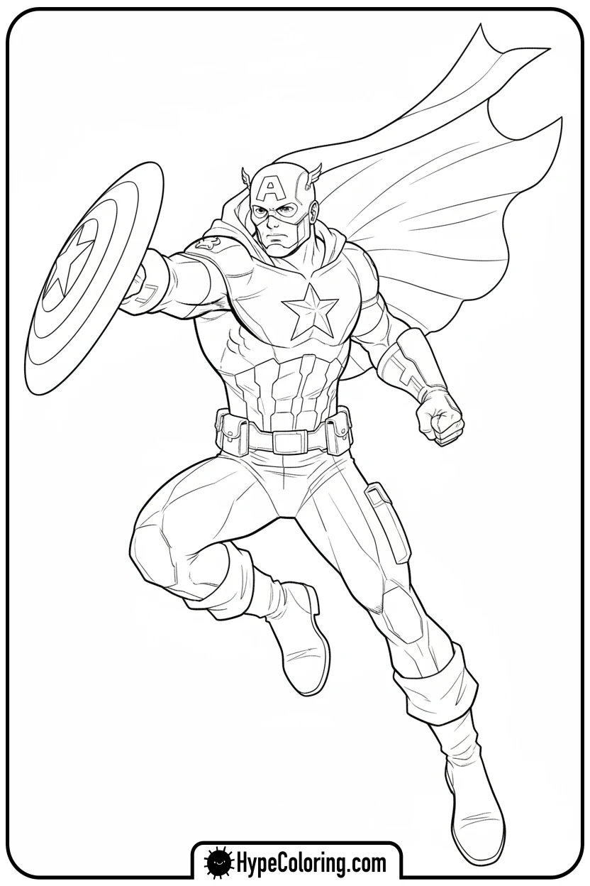 captain-america-throwing-shield - baseball coloring page